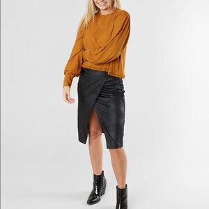 free people Whitney vegan pencil  black skirt SZ L NWT